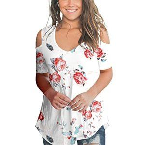 SLIMMING GRIL Casual V Neck Cold Shoulder Top New